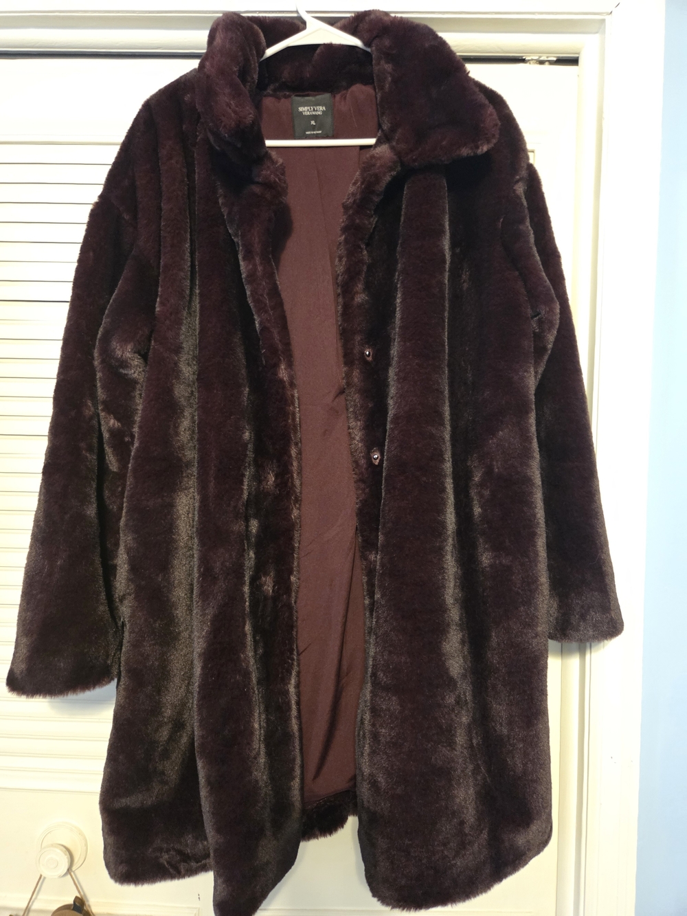 Simply Vera Vera Wang Plush Faux Fur Coat in Deep Maroon